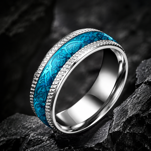 Anillo de Boda y Compromiso Unisex JLM al por Mayor, de Acero Inoxidable Plateado con Titanio, Diseño Vintage Celta de Dragón y Borde de Cuerda, Banda de Eternidad - Product Image 1