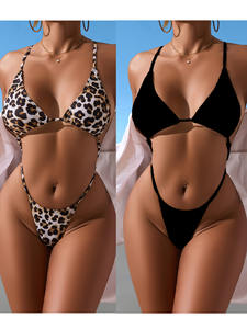 Conjunto de Bikini Micro Tanga Sexy con Estampado de Guepardo Negro, Traje de Baño con Cordones, Ropa de Baño y Playa de Lujo para Mujer - Product Image 3