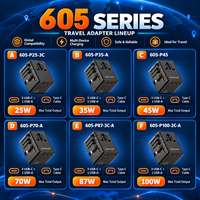 Adaptateur de voyage universel 100W GaN, chargeur rapide, câble rétractable Type C, multi-ports, prise EU, UK, US, AU, adaptateur secteur universel