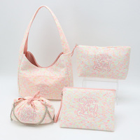 Sac bandoulière tricoté à cordon de serrage avec logo brodé, sac à main coloré et mignon tissé avec chaîne pour femme, idéal au quotidien