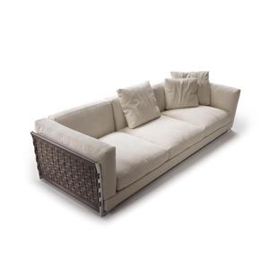 Sofá y sofás blancos de tela de lino modernos con correas de cuero de lujo, muebles de sala de estar - Product Image 6