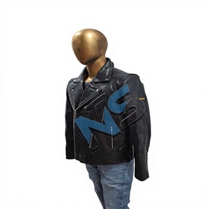 Nabtay Sports Men for Embossed Black Genuine Cowhide <b>Leather</b> Biker Motorcycle Slim Fit <b>Winter</b> <b>Jacket</b> with Rivet - Product Image 3