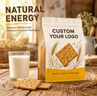 Sachet d'emballage personnalisé imprimé à fond plat avec fermeture à glissière pour biscuits aux céréales entières et craquelins multigrains