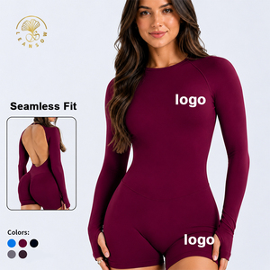 Mono deportivo de <span class=keywords><strong>manga</strong></span> larga para mujer, sin costuras, transpirable, de secado rápido, elástico en cuatro direcciones, con espalda hueca y efecto realce de glúteos. - Product Image 1