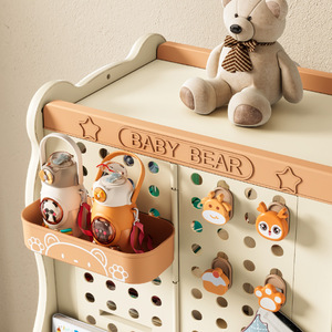 Armoire de rangement pour jouets d'enfants avec panneaux perforés et chariot mobile - Product Image 3