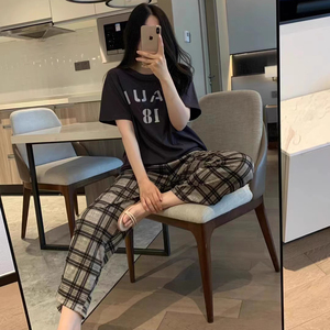 Conjunto de pijamas esportivos casuais de duas peças verão camiseta manga curta e calças de malha conforto térmico - Product Image 3