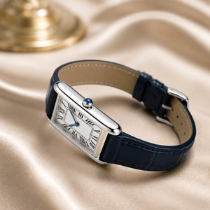 Montre rectangulaire de créateur à quartz avec chiffres romains, bracelet en cuir bleu, montre classique minimaliste pour le quotidien et les affaires - Product Image 2