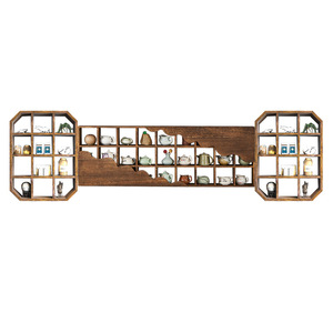 Solid Wood <b>Wall</b> Mounted Display <b>Shelf</b> Irregular Shape Chinese Style Tea <b>Storage</b> Rack Multi Treasure Cabinet Purple Clay Teapot - Product Image 3