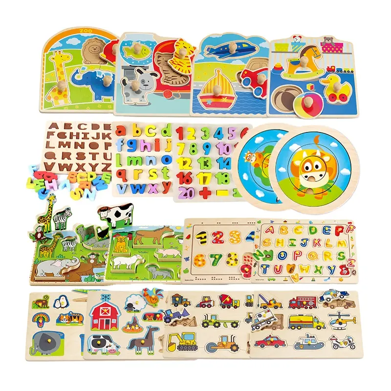 Carton 3d Jigsaw Wooden Puzzles For Toddler Kids And Learning Children's Hand-held Montessori Games Educational Toys traffic