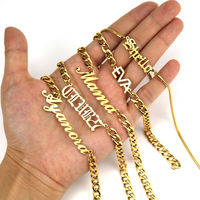 Collier et bracelet personnalisés en acier inoxydable avec lettre sur mesure, plaqué or 18 carats, pendentif nom DIY style Hip Hop, MOQ 1