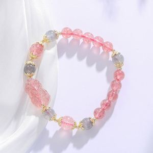 Natural Strawberry <b>Crystal</b> Pixiu Beaded <b>Bracelet</b> Women's Pink Quartz Citrine <b>Crystal</b> Hand String Gift Fortune-bringing <b>Bracelet</b> - Product Image 6