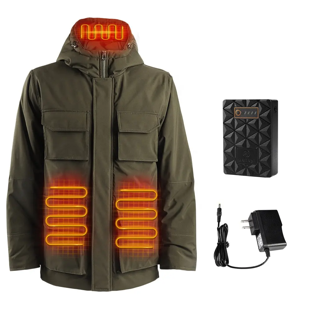 New Fashion Design Winter Digital Led Control Man Heated Jacket Gray Sport Outdoor Clothes