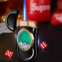 Briquet à gaz créatif en métal au design moderne Torche à flamme bleue à la mode pour cigarettes Coupe-vent pour cadeaux