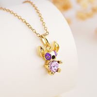 Collier personnalisé mignon plaqué or 18 ct émail bleu extraterrestre inspiré du dessin animé Lilo et Stitch pendentifs pour enfants filles cadeaux