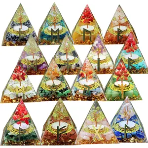 卸売24ルーンルーンクリスタルピラミッドOrgone Orgonite Pyramid Energy Healing Stone Gifts Home Decoration Resin Crafts