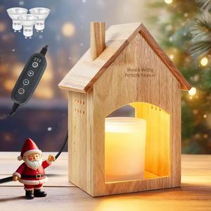 Wooden House Candle Holder With Led Light Christmas Decor Home Desktop <b>Night</b> Light <b>Stand</b> - Product Image 1