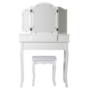 Ensemble coiffeuse avec miroir et tabouret, bureau de maquillage blanc pour rangement et utilisation en dressing - Product Image 1