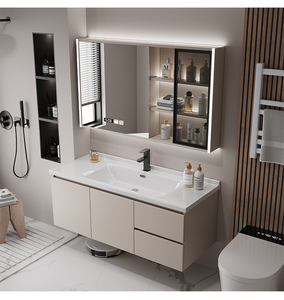 Mueble de Baño Moderno de Lujo en Negro y Gris con Luz LED, Acabado Lacado, Espejo Inteligente, Lavabo de Cerámica, Montado en la Pared - Product Image 6
