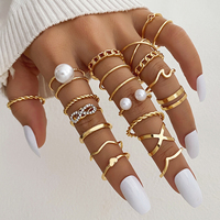19 unids/set moda geométrica oro plata Metal perla anillo de dedo conjunto diamante cristal nudillo anillos conjunto para mujer joyería regalo