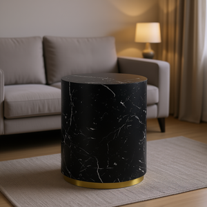 Tavolino Rotondo in Marmo Nero 15,75 Pollici Completamente Assemblato Arredamento per Soggiorno Design Contemporaneo Moderno - Product Image 2