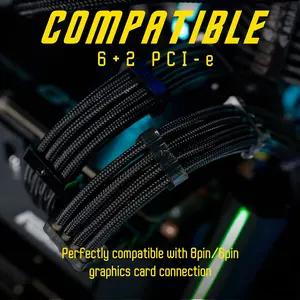 Özelleştirme Mod kol uzatma güç  uzatma kablosu kiti 18AWG ATX/EPS/8-pin PCI-E/6-pin PCI-E-siyah