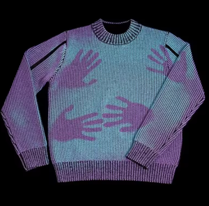 Pull à col rond personnalisé en fil sensible à la couleur changeant de couleur thermochromique tricot réactif pour <span class=keywords><strong>homme</strong></span> INFRA PURPLE CYAN RÉACTIF À LA CHALEUR - Product Image 1