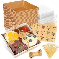 Boîtes carrées en papier kraft pour charcuterie avec couvercles transparents, étiquettes de remerciement et ficelle – Contenants alimentaires jetables pour desserts, gâteaux et conserves