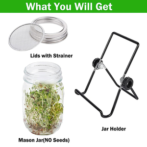 Venta al por mayor de fábrica, 16oz, 32oz, tarro de almacenamiento de conservas de vidrio de boca ancha vacío, botella de brotes con tapas de brotes de acero inoxidable - Product Image 2