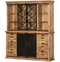 Armoire en bois de manguier massif & vitrine en fer buffet industriel