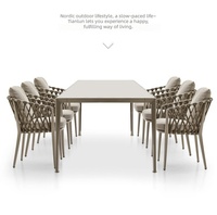 Ensemble de meubles de jardin d'extérieur nordique moderne, table et chaises de salle à manger en rotin PE imperméable, style minimaliste, pour cour et villa