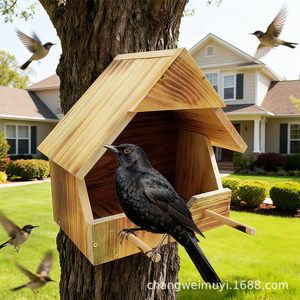 Casa para pájaros de madera, pino macizo, resistente a la intemperie, refugio exterior para pájaros pequeños, para todas las estaciones - Product Image 4