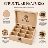 Boîte à Huiles Essentielles en Bois Personnalisée de Luxe avec Logo, 9 Compartiments, Boîte de Rangement en Bois de Pin Naturel, Organisateur Premium pour Huiles d'Aromathérapie