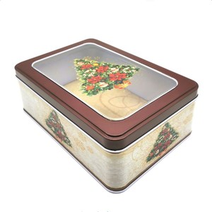 Grands boîtes en fer <span class=keywords><strong>blanc</strong></span> à gâteaux personnalisées de qualité alimentaire, Oem, boîtes à gâteaux rectangulaires d'emballage de cadeaux vide avec fenêtre, 12 pièces - Product Image 1