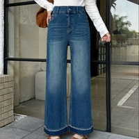 Jeans droits décontractés amples pour femmes, design léger et respirant, élastique quadridirectionnel, taille haute, vente en gros
