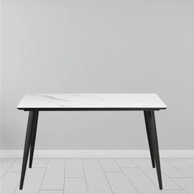 Hot Selling Luxus Design Esszimmer Holzplatte Dekoration rechteckigen Tisch Schwarz lackierte Metall beine Esstisch