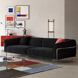 Canapé modulaire Zayshine en chenille noire de luxe minimaliste italien 3 places pour salon, hôtel, bureau, appartement - Product Image 2