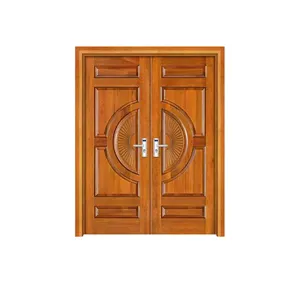 Compeleted Factory Custom Antique Style Brown Hand Carved Engraved Original Solid Wood Double Opening Exterior Entrance Doors
