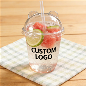 Contenants alimentaires jetables en plastique personnalisés en forme d'ours avec couvercles et pailles pour fruits et snacks, vente en gros - Product Image 1