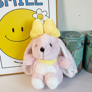 Peluche de Conejo Súper Suave de Algodón PP, Juguete de Peluche Realista, con Lazo, Blanco/Amarillo/Rosa/Marrón, para Adolescentes y Adultos - Product Image 6