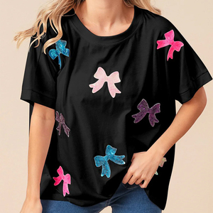 T-<span class=keywords><strong>shirt</strong></span> décontracté <span class=keywords><strong>à</strong></span> col rond et manches courtes pour femmes T-<span class=keywords><strong>shirt</strong></span> <span class=keywords><strong>à</strong></span> <span class=keywords><strong>paillettes</strong></span> <span class=keywords><strong>à</strong></span> <span class=keywords><strong>paillettes</strong></span> pour l'été - Product Image 5