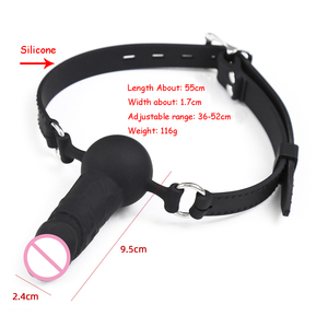 Juguetes sexuales para adultos: Dildo de silicona con correa para la cabeza, para mujer y parejas, con diseño realista de pene y mordaza bucal. - Product Image 2