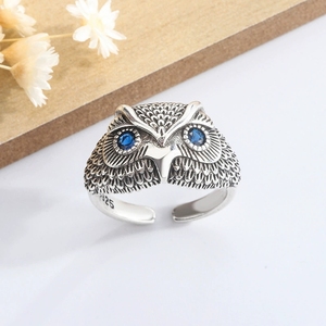 LT-492 S925 élégant hibou rétro anneau Style ouvert à la mode coréen bijoux en argent Sterling avec Zircon pour l'exportation transfrontalière des femmes - Product Image 6