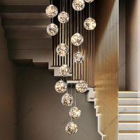 Escalier Plafonnier Boule De Verre Fil D'aluminium Led Lustre Intérieur Villa Salon Restaurant Effet Étoile Pendentif Éclairage