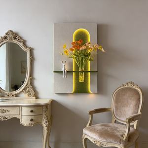 Peinture murale de luxe, nature morte, grande œuvre d'art murale, peinture texturée en relief 3D, peinture artisanale minimaliste en grès, décoration d'hôtel LED - Product Image 5