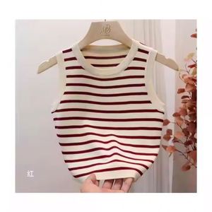 Chaleco de Verano I-0419 para Mujer, Cuello Redondo, Sin Mangas, a Rayas, Color Sólido, Ajustado, Tejido, Informal, para Uso Diario, Combinable con Todo - Product Image 5