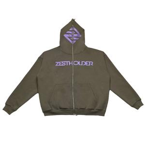 Y2K Hiphop sweat à capuche zippé pour hommes haut en coton tricoté de haute qualité avec motif de lettre de contraste de couleur croisée pour l'automne en gros - Product Image 5
