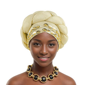 Go Party Chapeaux Africains 15 Couleurs Style Ethnique Cousus Main Perles Tresses Turbans Couleur Unie Bonnets Bandanas Coiffes - Product Image 3