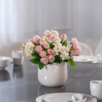 Plantes artificielles décoratives, fleurs de camélia et de rose avec vase en verre, tige réglable pour la décoration de table