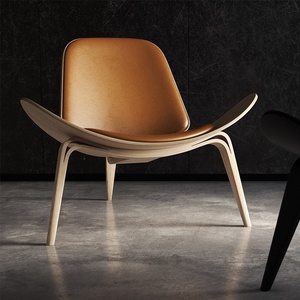 Chaise en bois Nordic Smile Shell, pour salon et chambre, avec dossier, style avion, décontractée, simple, moderne, design, facile à déplacer, mobilier de maison - Product Image 2