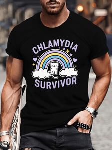T-shirt vibrant à col rond pour hommes, grande taille, confortable, en tricot d'été, imprimé Rainbow Cat <span class=keywords><strong>Chlamydia</strong></span> Survivor - Product Image 1